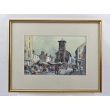 GEORGE BISLEY "Market Day" featuring stalls and figures in a market town square, a Watercolour,