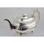 JOHN COWIE A GEORGE III SILVER TEAPOT of lobed rectangular form, hinged cover with silver knop,