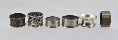 SIX SILVER NAPKIN RINGS mixed shapes, all Birmingham assay office but mixed years and makers,