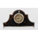 HORTON & ALLDAY AN EARLY 20TH CENTURY SILVER AND TORTOISESHELL CASED MANTEL CLOCK, raised on bun