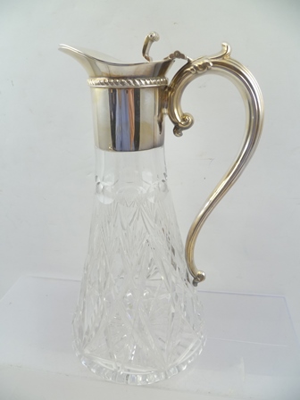 TWO CLARET JUGS with silver plated hinged cover mounts with integral handles, one with cut lead - Image 5 of 5