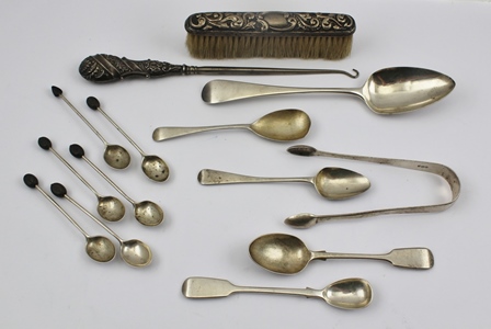 BATEMANS A SELECTION OF ENGLISH SILVER FLATWARE, to include an Old English pattern basting spoon