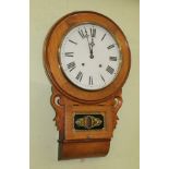 A LATE 19TH CENTURY AMERICAN OAK CASED DROP DIAL 8-DAY WALL CLOCK, the 29cm dial with Roman numerals