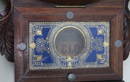 A LATE 19TH CENTURY AMERICAN ROSEWOOD CASED DROP DIAL 8-DAY WALL CLOCK, the 29cm dial with Roman - Image 3 of 4