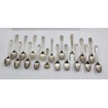 A MISCELLANEOUS COLLECTION OF 19TH CENTURY SILVER TEASPOONS, includes fiddle pattern, together