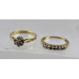 TWO GOLD AND DIAMOND RINGS, comprising one cluster ring, size O 1/2, the other having seven