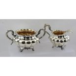 JOSEPH & ALBERT SAVORY A GEORGE IV SILVER MILK JUG AND MATCHING TWO-HANDLED SUGAR BOWL, of lobed