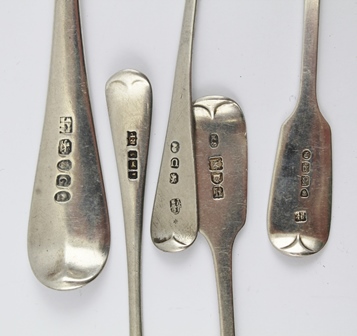 BATEMANS A SELECTION OF ENGLISH SILVER FLATWARE, to include an Old English pattern basting spoon - Image 6 of 7