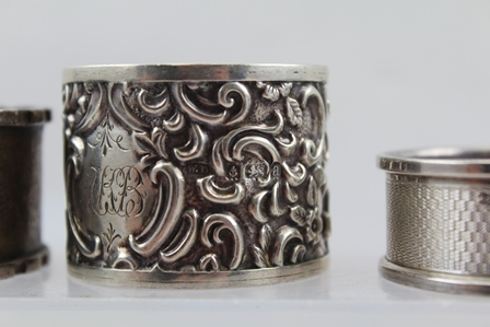 SIX SILVER NAPKIN RINGS mixed shapes, all Birmingham assay office but mixed years and makers, - Image 3 of 5