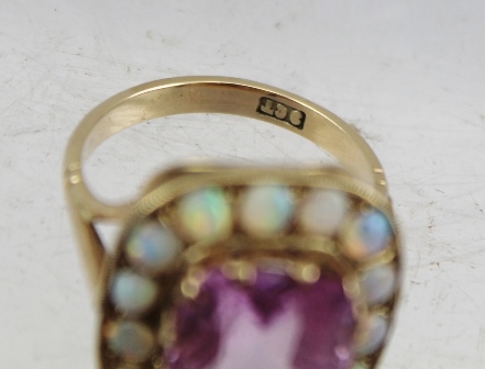 A 9CT KUNZITE AND OPAL CLUSTER RING, stamped "9ct", size P 1/2 - Image 2 of 2