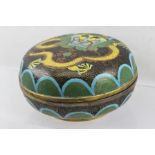A LATE 19TH CENTURY CHINESE CLOISONNE BOX AND COVER, noir ground, enamelled in colours with a five-