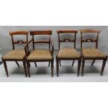 A PART SET OF FIVE MAHOGANY WILLIAM IV SINGLE DINING CHAIRS each having pierced carved back splat,