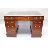 A 19TH CENTURY MAHOGANY TWIN PEDESTAL WRITING DESK the top inset with green tooled leather, over