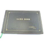 GAME BOOK, P.R. MANN, 1914 Large format, leather bound with gilt tooling and title inscription, 37mm