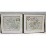 ROBERT MORDEN TWO HAND COLOURED COUNTY MAPS, "Warwickshire" and "Worcestershire", 36cm x 42.5cm to