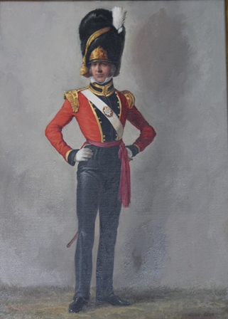 JOHN BERRY (1920-2009) 'Lieutenant Grenadier Company, 1882', full length portrait, Oil painting on - Image 2 of 6