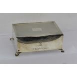 WILLIAM ADAMS LIMITED A MID 20TH CENTURY SILVER CIGARETTE BOX, having engine turned hinged lid,