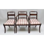 A SET OF SIX REGENCY MAHOGANY TRAFALGAR DINING CHAIRS, with turned double ropework backs, Regency