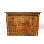 A 19TH CENTURY CONTINENTAL WALNUT COLOURED CHEST, having plain top, over three full width drawers,