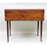 A GEORGE III MAHOGANY PEMBROKE TABLE, fitted frieze end drawer with brass handle, raised on