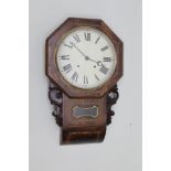 A LATE 19TH CENTURY AMERICAN EIGHT DAY WALL CLOCK, having marquetry inlaid case with carved ears,