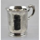 EDWARD AND JOHN BARNARD A MID 19TH CENTURY SILVER CHRISTENING MUG with fruiting vine decoration