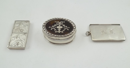 TWO SILVER STAMP HOLDERS of double form, one manufactured as an envelope, together with AN EDWARDIAN