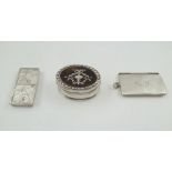 TWO SILVER STAMP HOLDERS of double form, one manufactured as an envelope, together with AN EDWARDIAN