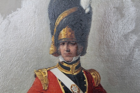 JOHN BERRY (1920-2009) 'Lieutenant Grenadier Company, 1882', full length portrait, Oil painting on - Image 3 of 6