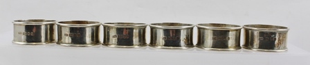 GUILD OF HANDICRAFT A SET OF SIX LATE 20TH CENTURY PLAIN SILVER NAPKIN RINGS, London 1970,