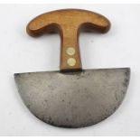 A "COLQUHOUN AND CADMAN" OF SHEFFIELD STEEL BLADED CRESCENT FORM HERB CUTTER with brass studded