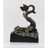 A REGENCY DESIGN ORNATE CAST BRASS SEA CREATURE PAPERWEIGHT, on plinth base, 14.5cm high