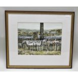 E. SCOTT JONES "Pigeon Lofts, Bacup", Watercolour painting, signed, 33cm x 44cm, mounted in