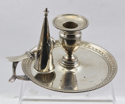 JAMES DIXON & SONS LIMITED A LATE VICTORIAN SILVER CHAMBERSTICK, the base with bell husk and