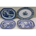 FOUR VARIOUS OVAL SERVING PLATTERS to include hand painted Chinese and transfer decorated English,