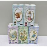 W BRITAIN PETER RABBIT SERIES, five hand-painted collectable figures including three of Peter Rabbit