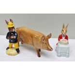 THE ROYAL DOULTON SOW, a bone china sow together with a Royal Doulton Fireman Bunnykins figure and a