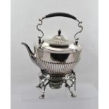 A SILVER PLATED KETTLE ON SPIRIT BURNER STAND of Georgian design, overall 35cm high