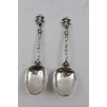 A PAIR OF 19TH CENTURY CONTINENTAL SILVER SPOONS, with cast putti terminal handles, re-assayed M