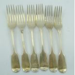 JOHN STONE A SET OF SIX MID 19TH CENTURY SILVER "FIDDLE" PATTERN DESSERT FORKS, Exeter 1857,