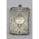 EDWARD SMITH A MID 19TH CENTURY SILVER VISITING CARD CASE, having engraved lattice and floral