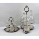 JAMES DIXON AND SONS A LATE VICTORIAN SILVER PLATED CONDIMENT STAND with central carrying handle,