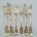 CHAWNER & CO. FIVE MID 19TH CENTURY "FIDDLE" PATTERN DESSERT FORKS, London 1872, combined weight