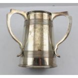 MAPPIN & WEBB A SILVER PLATED TYG TROPHY TANKARD, having engraved presentation inscription "Army