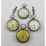 FOUR LATE 19TH CENTURY CASED POCKET WATCHES, one with the movement signed "Jackson of Tunstall", one