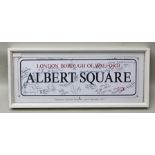 A NOVELTY EASTENDERS "ALBERT SQUARE" STREET SIGN CONTAINING NUMEROUS AUTOGRAPHS FROM THE CAST,