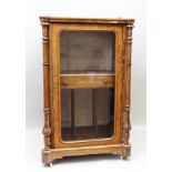 A VICTORIAN WALNUT INLAID MUSIC CABINET with cast brass bar gallery top, with decorative turned