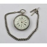 A LATE VICTORIAN SILVER CASED POCKET WATCH, the enamel dial inscribed "centre seconds