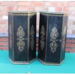 A PAIR OF PAINTED METAL HEXAGONAL BEDSIDE CABINETS with floral decoration, 76cm high