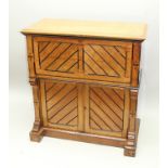 A LATE 19TH CENTURY AESTHETIC DESIGN LIGHT OAK FALL-FRONT WRITING BUREAU, with ebonised detail and